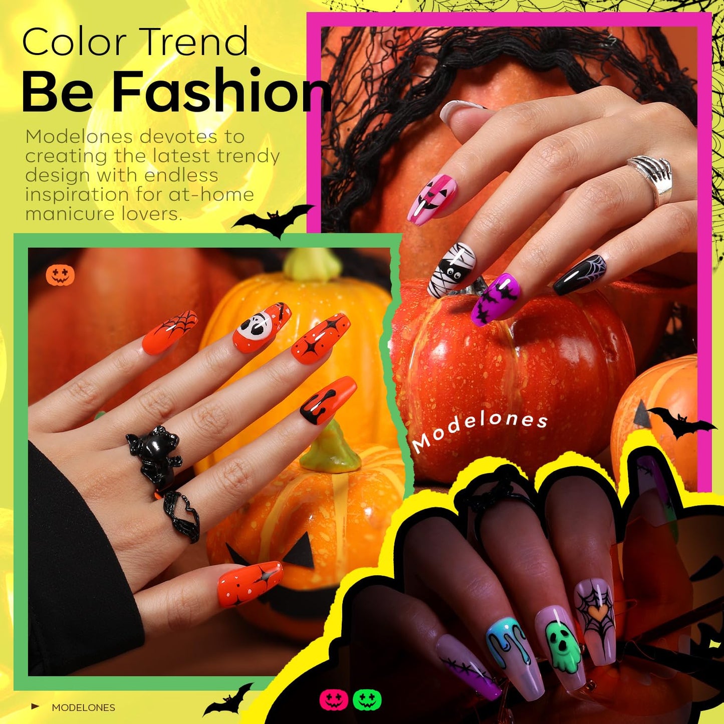 modelones Halloween Gel Nail Polish Set, 6 Colors Glow in the Dark Neon Orange Green Purple Pink White Black Gel Polish Set Fall Soak Off LED Nail Art Kit Gift with Nail Stikers