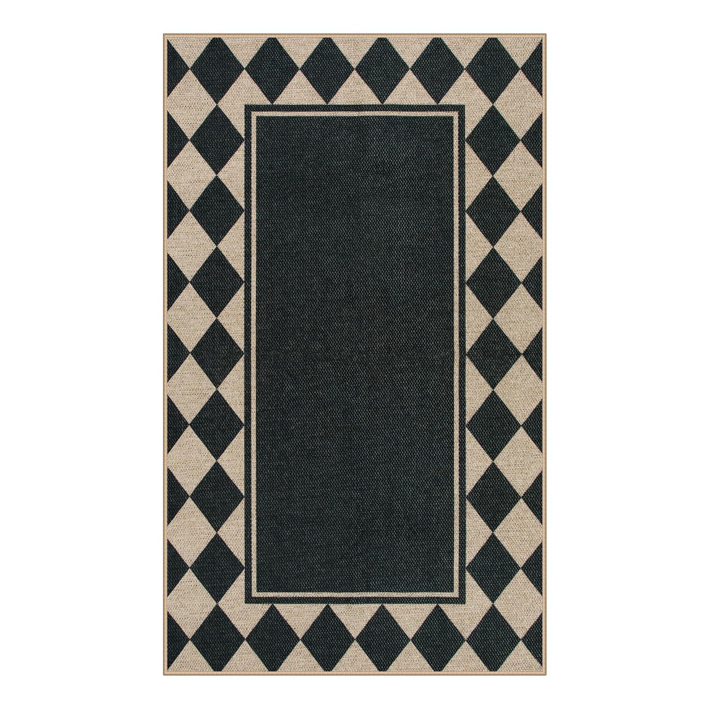 Moynesa Checkered Easy Jute Outdoor Patio Rug 3x5, Washable Indoor Outdoor Rugs for Entryway Non Slip, Farmhouse Carpet for Living Room Bedroom Kitchen Backyard Porches, Black Grid Pattern