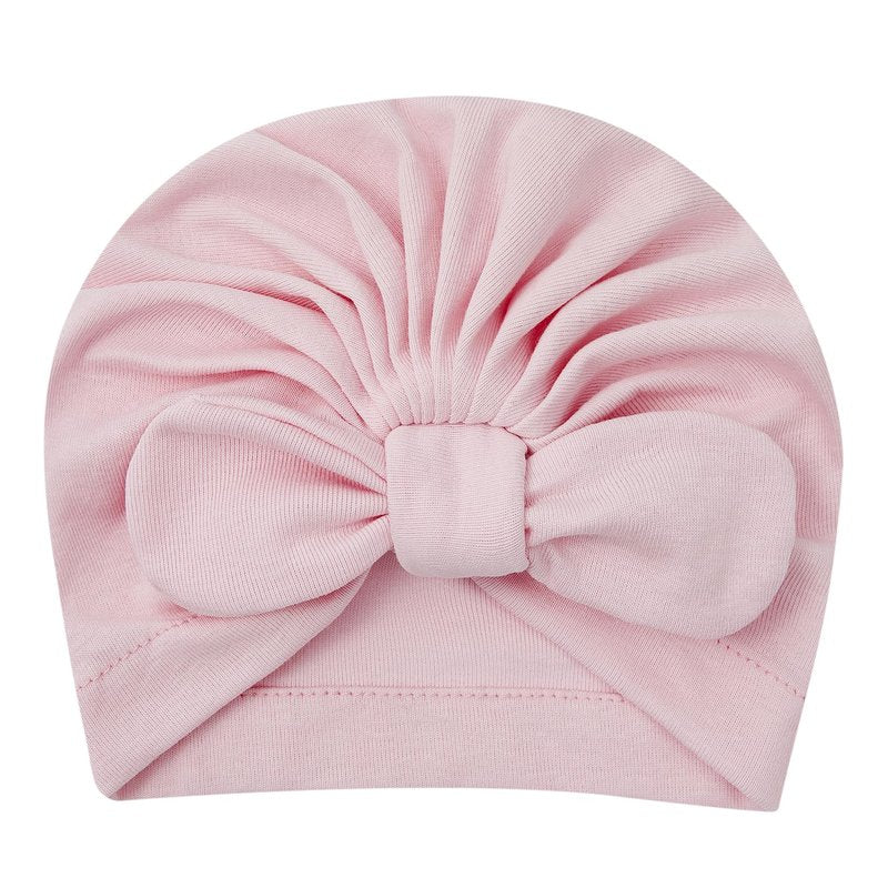 Century Star Baby Girl Beanie Hats Bow Knot Baby Bonnet Infant Toddler Hospital Hat Newborn Cotton Head Wrap Beanie Cap 2Pcs Pink&Beige One Size