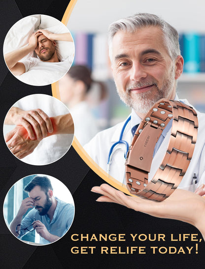 Jeracol 99.99% Soild Copper Bracelets for Men,3X Ultra Strength Magnets(3500 Gauss) Magnetic Bracelets,Magnetic Wristband for Anniversary,Adjustable Size&Jewelry Gift Box