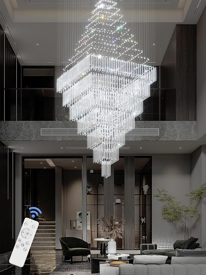 Flashing God D59''X H120'' Extra Large Chandeliers for High Ceilings Crystal Raindrop Gold Chandeliers Large Villa Chandelier Entrance Foyer Crystal High Ceiling Light LED Dimmable 2700K-6000K