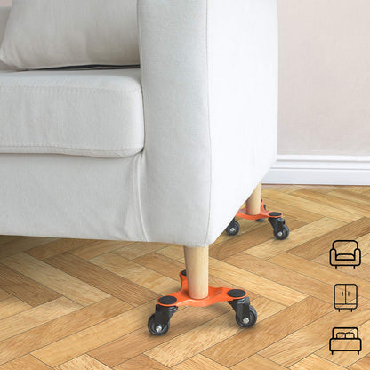 Ronlap 6-Inch Steel Tri-Dolly, 3-Wheel Furniture Mover's Dolly with Lifer, Heavy Furniture Moving Rollers, 200 KG Capacity 4 Pack (Orange)