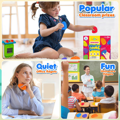 Fidget Toys Sensory Stone for Kids: 6 Pack Textured Soft Worry Stone for Autism Kids Calming - Fidget Stress Toys for Students Anxiety Relief - Small Prizes Fidget Toys