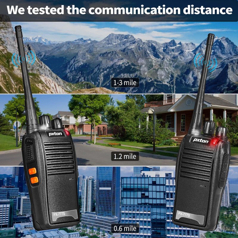 pxton 777S walkie talkies Long Range for Adults Rechargeable with Earpieces and Li-ion Battery,Two Way radios has VOX/TOT/Emergency Alarm/Battery Low Alert/Flashlight/Scan Function（4 Pack）