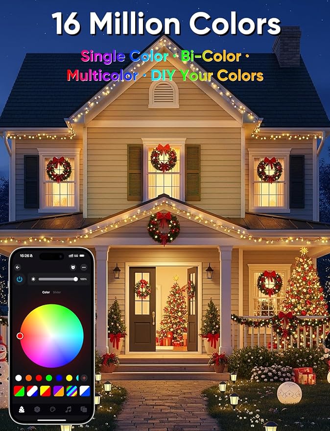 Ollny Smart Christmas Lights, 131FT 400 LED APP Control RGB Color Changing Christmas Tree Lights with Remote, Programmable DIY Musical Waterproof Decor Light with Timer for House Indoor Outdoor House