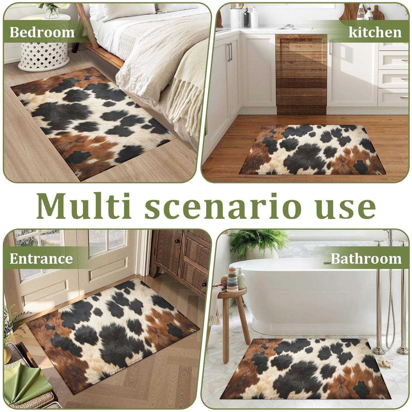KOUTIA Cowhide Cow Print Bath Mat Animal Skin Non-Slip Bathroom Rugs Mats Washable Door Mat Quick Dry Doormat for Entrance Indoor Outdoor Laundry, 17x30 Inch