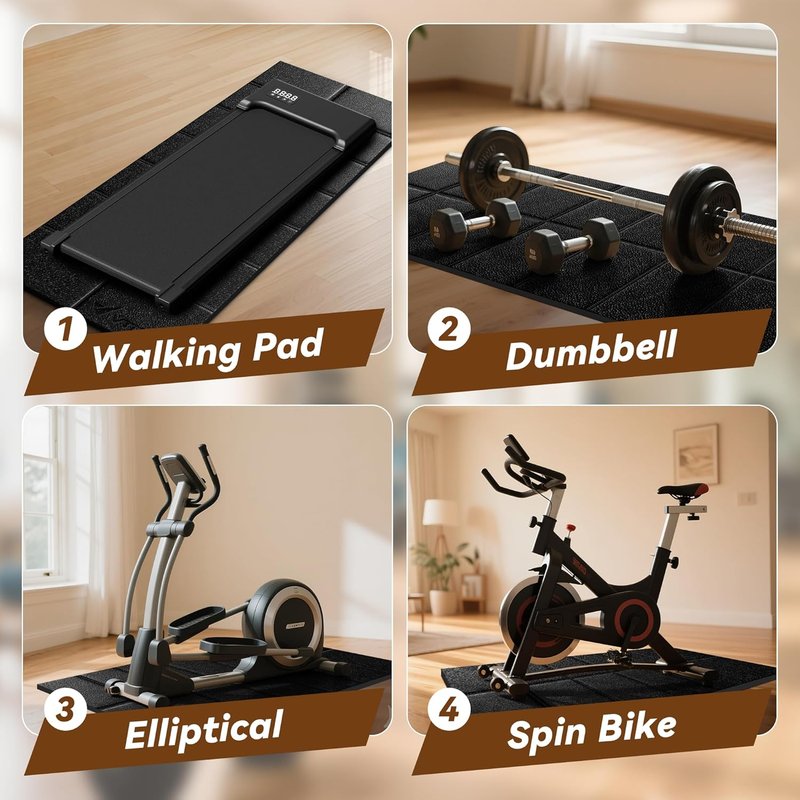 Walking Pad Mat - 1/4" Thick Non-Slip Treadmill Mat for Carpet & Hardwood Floors | Foldable Gym Floor Protector