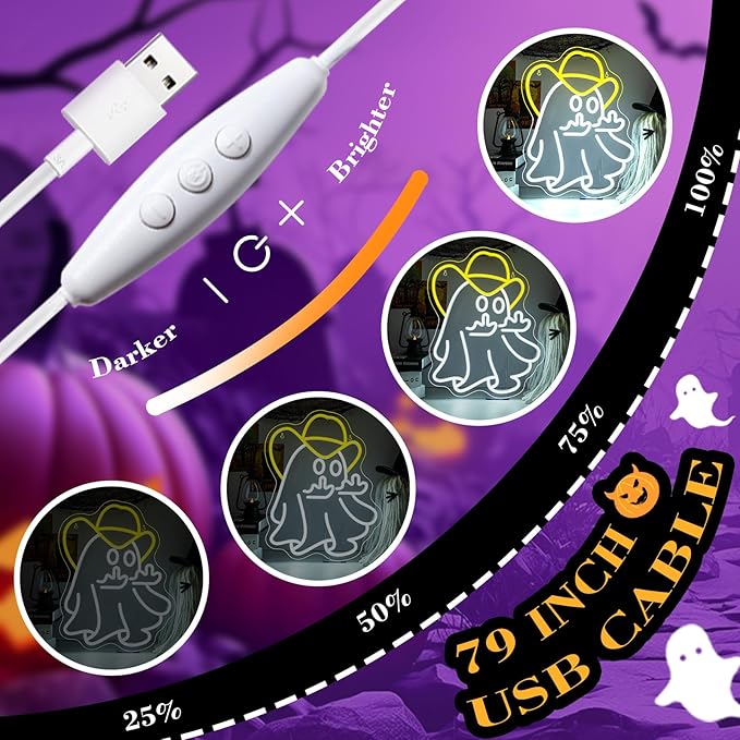 WX&YH Cowboy Ghost Giving The Finger Neon Sign Halloween Neon Signs for Wall Decor Spooky LED Lights for Porch Man Cave Room Bar Halloween Bash Unique Gift for Friends Halloween Nights