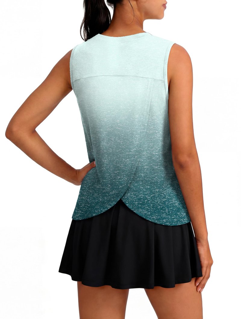 Alaroo Workout Tops for Women Sleeveless Yoga Athletic Tank Tops Fitness Clothing Running Gym Shirts Exercise Crew Neck Ombre Blue L