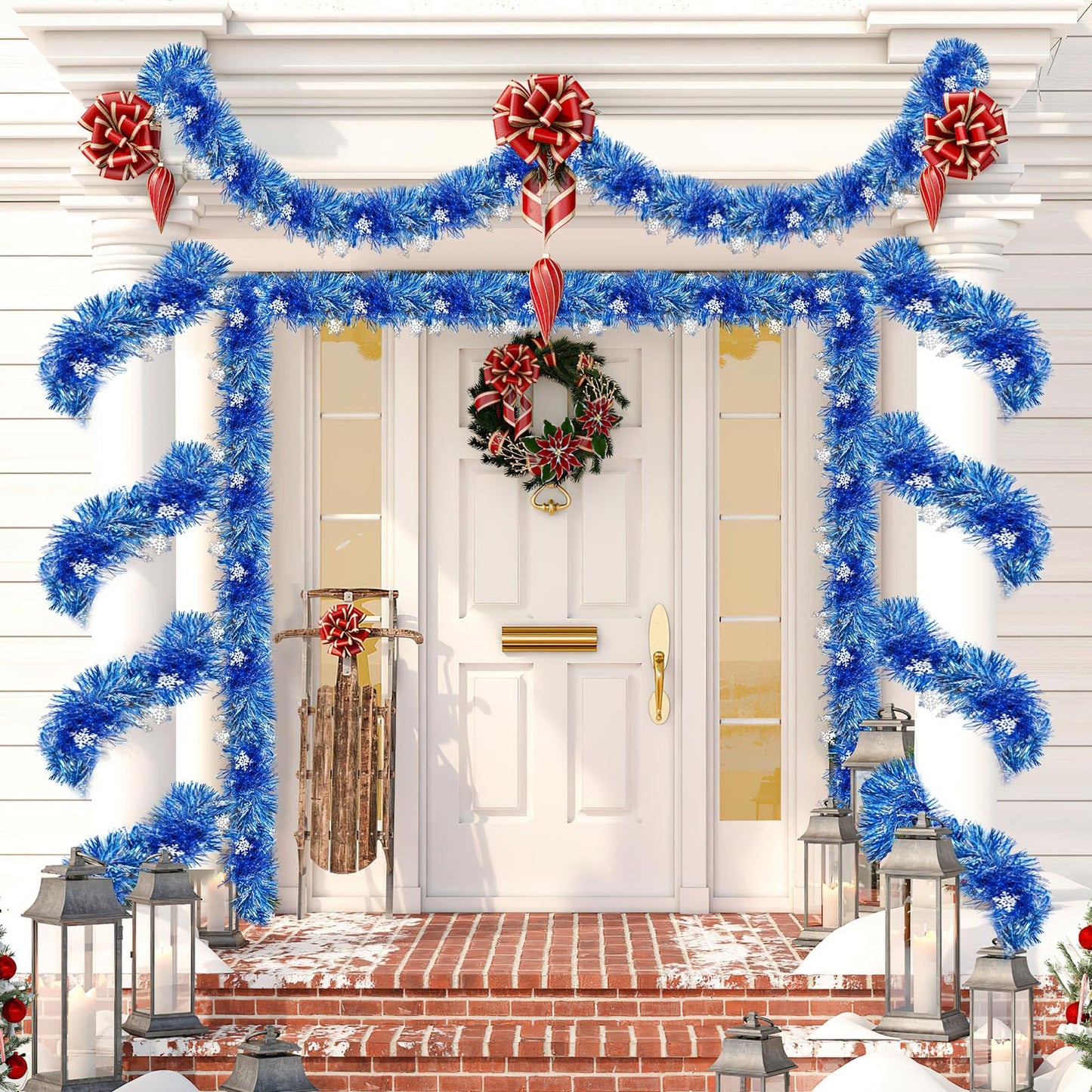 MARFOREVER Blue Snowflake Tinsel Garland Winter Wonderland Decorations, Winter Metallic Twist Garland for Winter Holidays New Year Weddings Party Home Wall Classroom Hanging Decor, 3 Pcs 19.7 FT