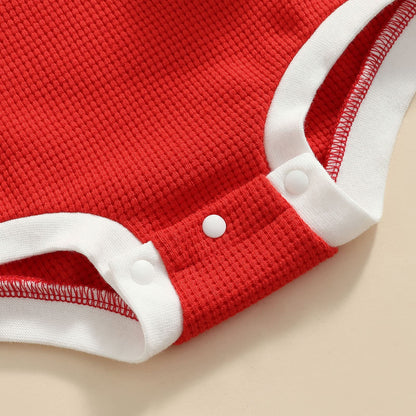 Baby Girl Boy Christmas Sweater Outfit Santa Baby Crewneck Sweatshirt Romper Long Sleeve Oversized Waffle Knit Onesie Pullover Top (A Waffle Knitted Santa Red,0-6 Months)