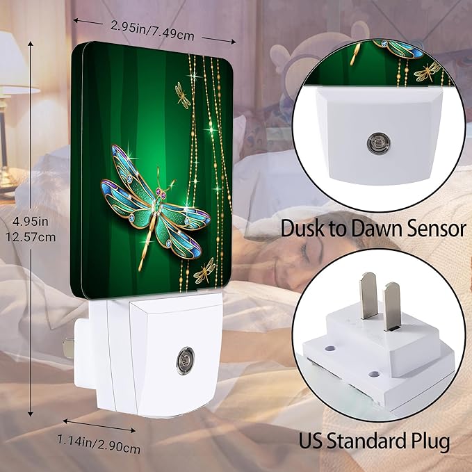 Mystical Dragonfly Night Light Plug in Wall Lamp Smart Dusk to Dawn Sensor for Home Decorative, Kids Room Bedroom Bathroom Kitchen Hallway Gifts