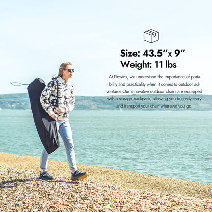 Dowinx Oversized Rocking Camping Chair, Fully Padded Patio Chair with Side Pocket and Carry Bag, High Back Portable Lawn Recliner with Headrest, Support 300 lbs, Grey