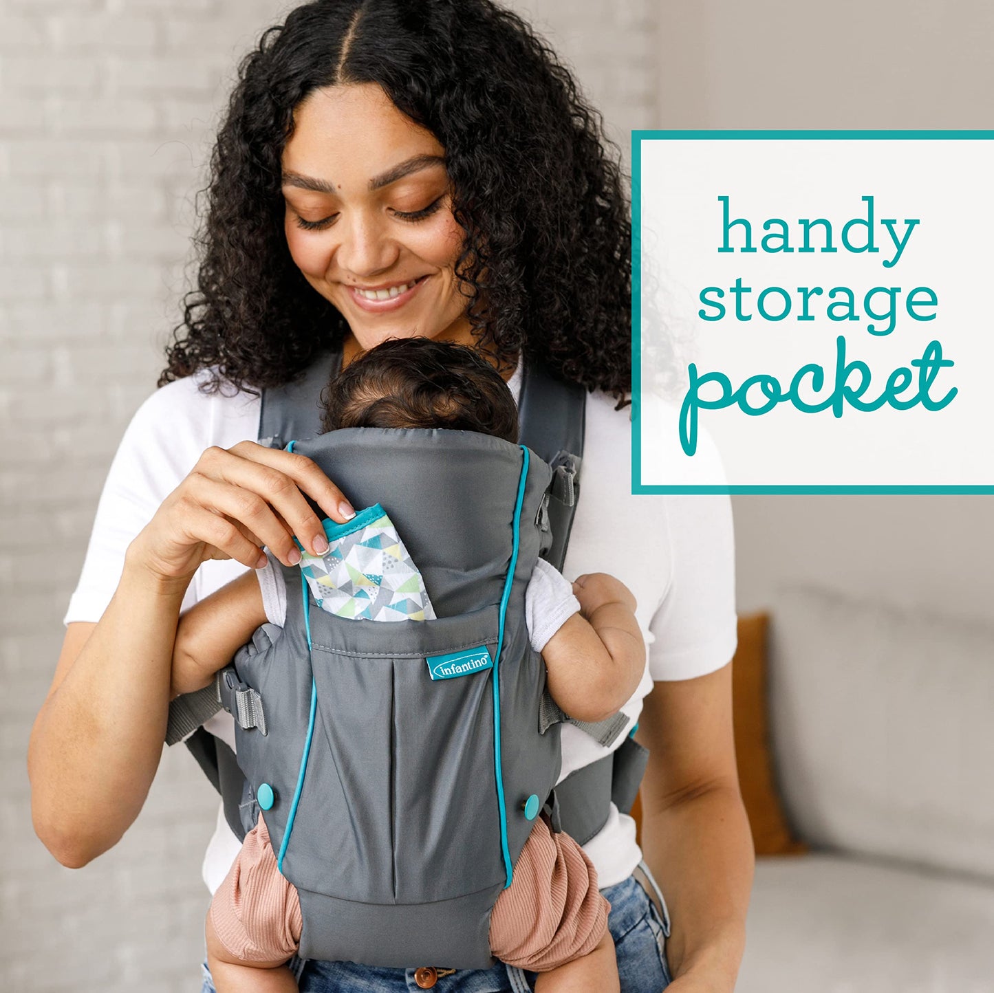 Infantino Swift Classic Baby Carrier, 2 Ways to Carry with Wonder Cover Bib, Adjustable Strap, Registry Essential, Baby Carrier for Newborn to Toddler 3,18-11,79kg, Gray