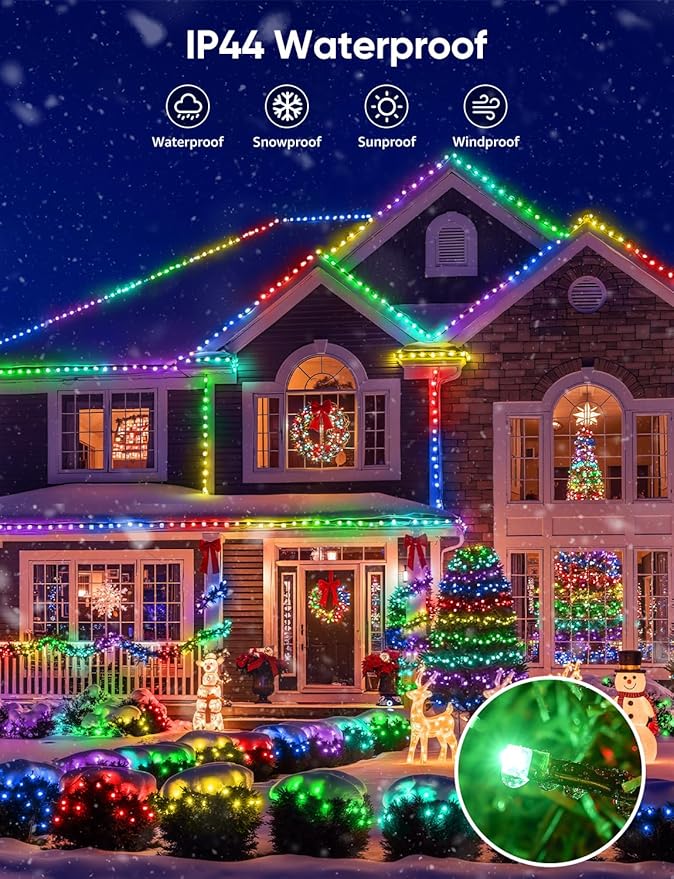 Ollny Smart Christmas Lights, 197FT 600 LED APP Control RGB Color Changing Christmas Tree Lights with Remote, Programmable DIY Musical Waterproof Decor Light with Timer for House Indoor Outdoor House