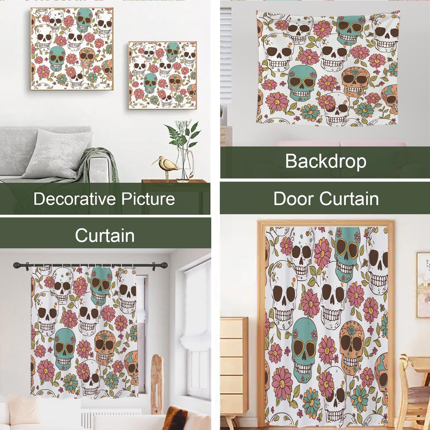 TheBlackSpot Gothic Floral Halloween Shower Curtain Sets Bath Curtains Horror Decor Sets Grommet with Hooks 72 x 72 inches