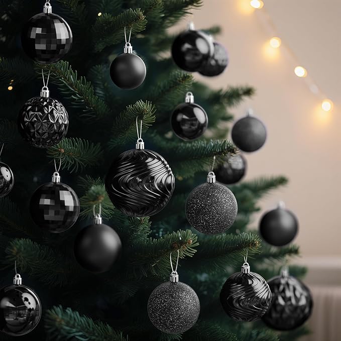 Annecy Christmas Tree Ornaments - 36 PCS Shatterproof Christmas Ball Ornaments Set for Holiday, Wreath & Party Decorations (Multi-Size, Black)