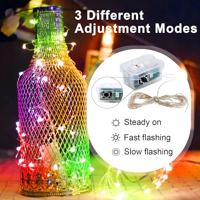 pozzolanas 24 Pack Multi-Colored Fairy Lights Battery Operated 3 Modes 7FT 20 LED Waterproof String Lights Twinkle Silver Wire for Mason Jars Wedding Christmas Halloween Party Decor (24,Multi-Colored)