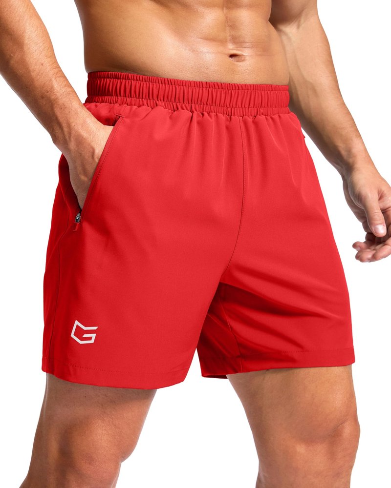 G Gradual Men's Athletic Running Shorts with Zipper Pockets Quick Dry 7"/ 5"/ 9" Workout Gym Shorts for Basketball Hiking(Deep Red,5S)