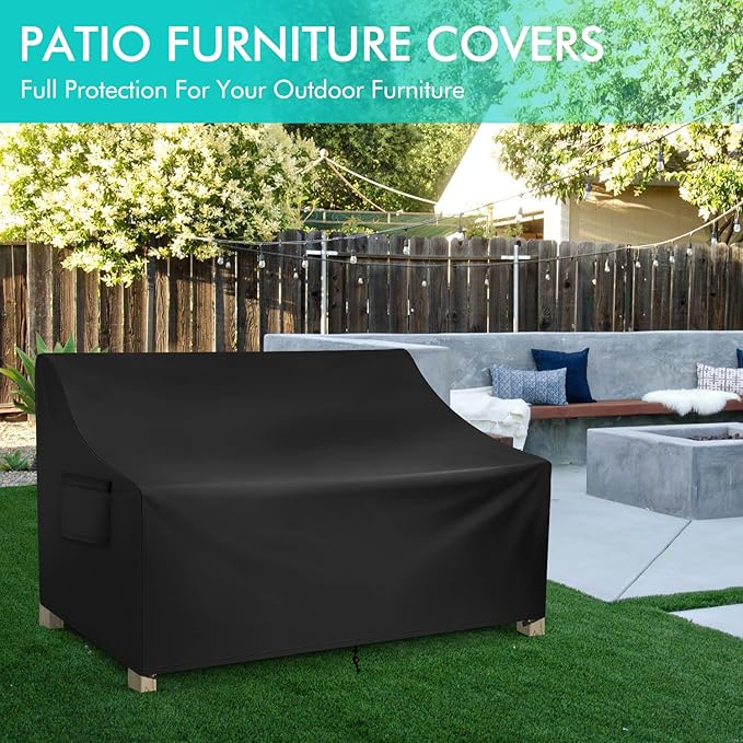 WLEAFJ Patio Sofa Cover Waterproof, Outdoor Loveseat Cover, Heavy Duty Outdoor Couch Cover, Large Lawn Patio Furniture Covers with Air Vent, 54’’ W x 37’’ D x 35’’ H