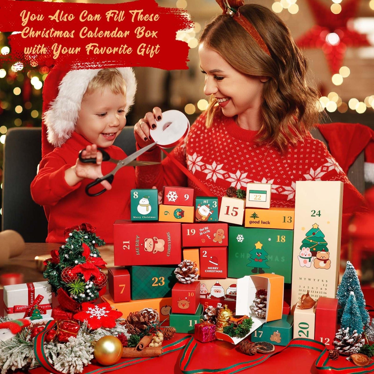 STRN Christmas Countdown Gift Box - 24 Days of Holiday Joy | Scented Wax Cubes, Scented Candle, Fragrance Sachets & More | Home Holiday Decor, Advent Calendar for Adults, Christmas Gifts