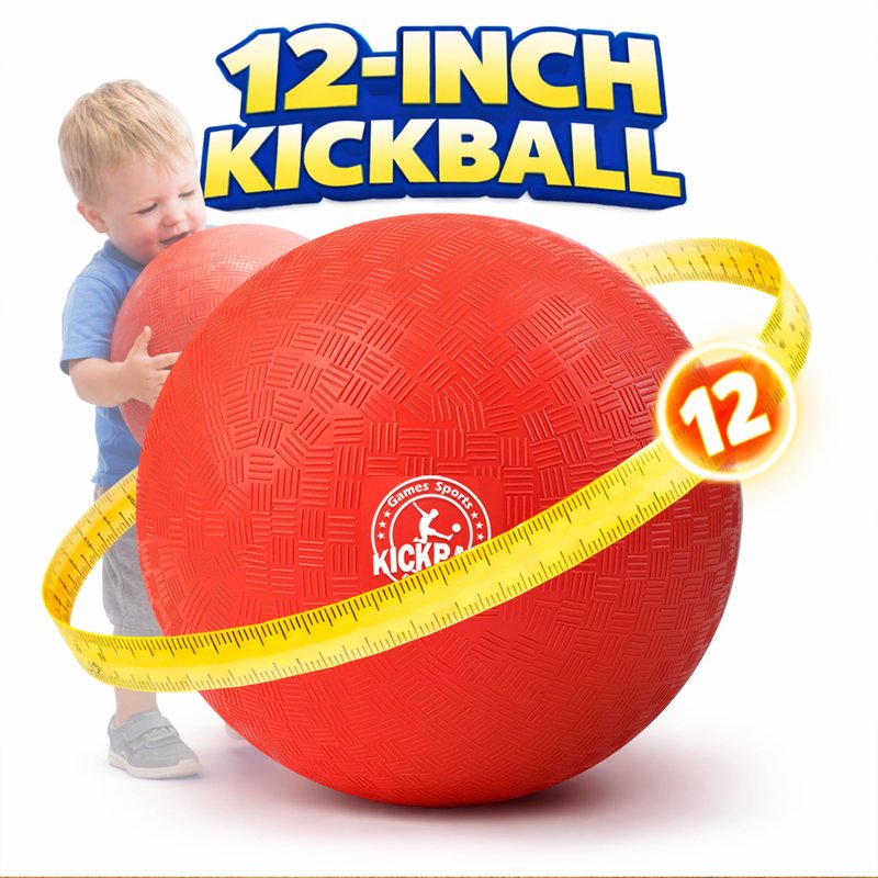 12 Inch Kickball Playground Balls, Durable Dodgeballs for Kids & Adults, Outdoor & Indoor Games with Pump, Bouncy Balls for School, Birthday Gift for Boys and Girls (1 Red Ball)