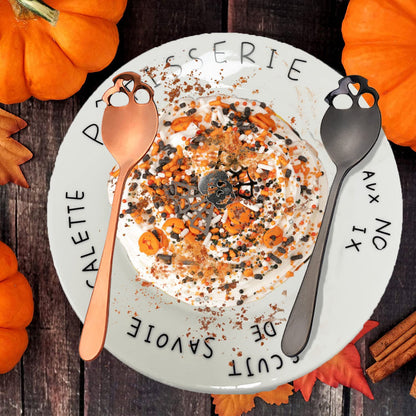 304 Stainless Steel Sugar Tea Skull Spoons, Coffee Stirring Slotted Metal Spoon, Espresso Spoons for Dessert, Cake (Set of 4 Mixed colors)