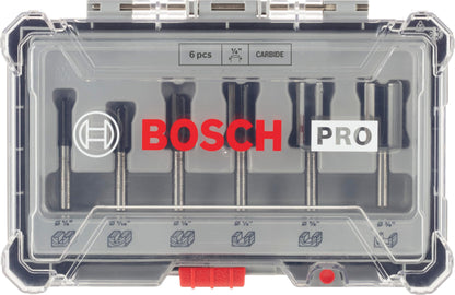 Bosch Professional 6 pcs. Straight Router Bit Set (for Wood, Ø 1/4 inch Shank, Accessory Router)