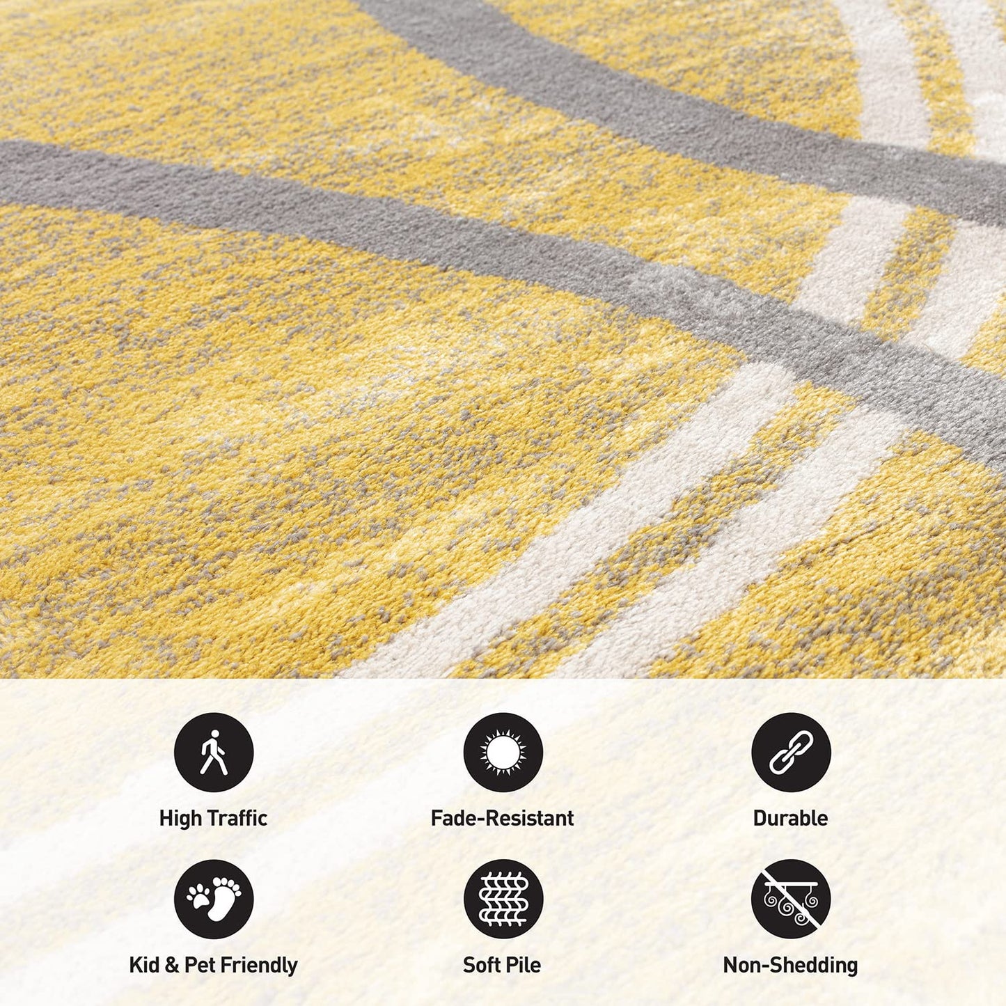 Rugshop Wavy Circles Design Runner Rug, Fade-Resistant Carpet for Hallway, Entryway, or Kitchen, Yellow, 2' x 7'2"