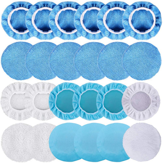 SIQUK 24 Packs Car Polisher Pad Bonnets 5 to 6 Inch Polishing Bonnet with 12 Packs Microfiber Bonnets 4 Packs Waxing Bonnet 6 Packs Non-Woven Buffing Bonnet and 2 Packs Cotton Bonnet