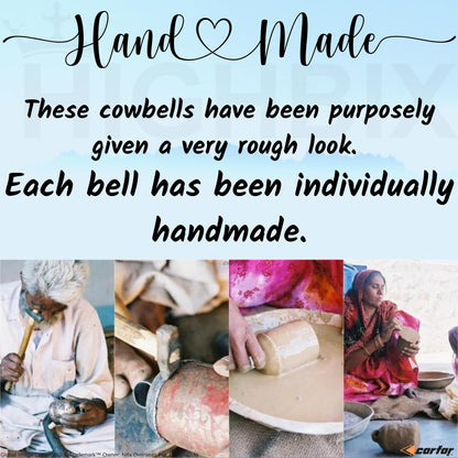 Carfar Handicrafts Vintage Rustic Metal Harmony Cow Bells Set of 3 Huge Rustic Christmas Handmade Bells On Jute Rope