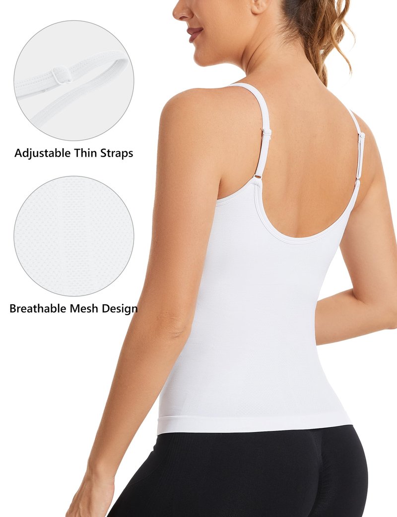MathCat Camisole Workout Tank Tops for Women with Built in Bra Adjustable Straps Yoga Athletic Tops U-Back White