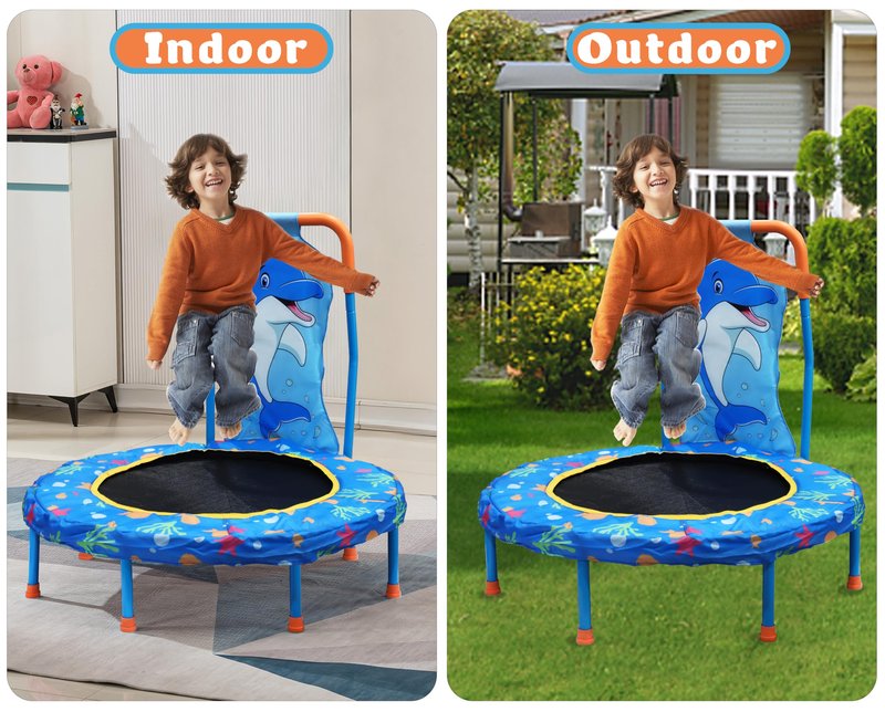 Maotifeys No-Gap 36" Mini Trampoline Toddler Trampolines with Handle for Kids, 36 inch Indoor Garden Small Kid Trampoline Baby Trampolines with Super Safe Cover for Toddlers Ages 2 to 5, Dolphin
