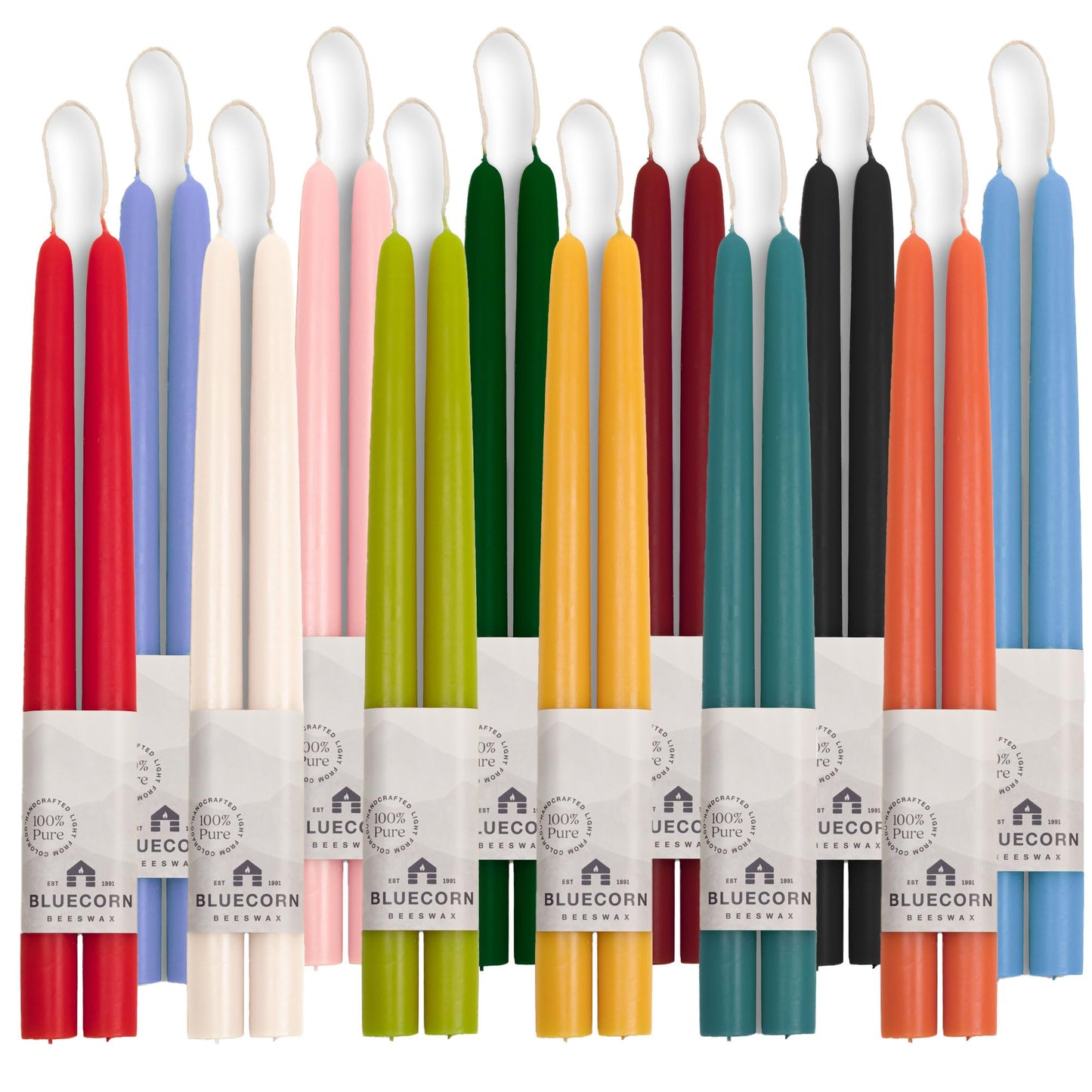 Bluecorn Beeswax 100% Pure Beeswax Taper Candles | Natural Beeswax, Yellow Unscented Tapered | Soy, Paraffin, & Fragrance Free | 8 Inch, Pair - Two Candlesticks