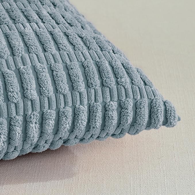 Fancy Homi 1 Pack Boho Light Blue Decorative Throw Pillow Covers 12x20 Inch for Couch Bed Sofa, Rustic Modern Farmhouse Home Decor, Soft Plush Corduroy Cute Rectangle Cushion Case 30x50 cm