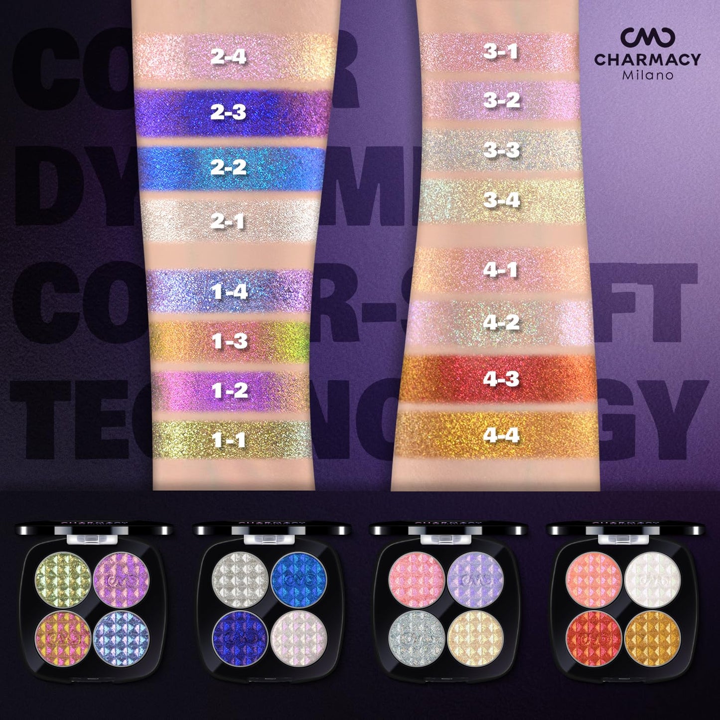 CHARMACY 4 Colors Chameleon Eyeshadow & Highlighter Palette - Shift-Infused Multichrome Pressed Pigments, Long-Lasting Velvet Finish, Vegan & Cruelty-Free Makeup Kit #01