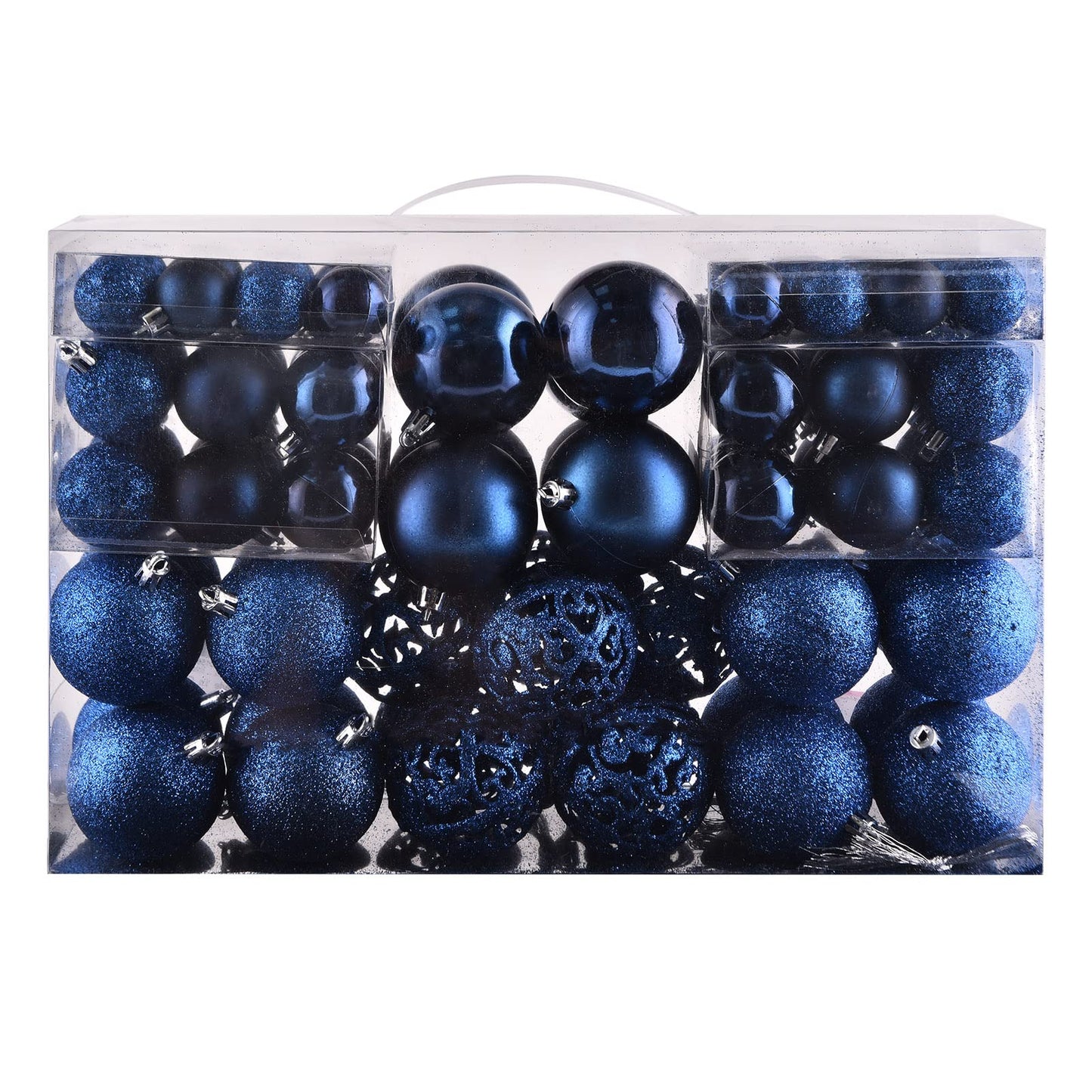 Christmas Balls Tree Ornaments Set, Shatterproof Xmas Decorations Set with Reusable Hand-held Gift Package for Holiday Indoor Tree Decor (100Pcs, Dark Blue)