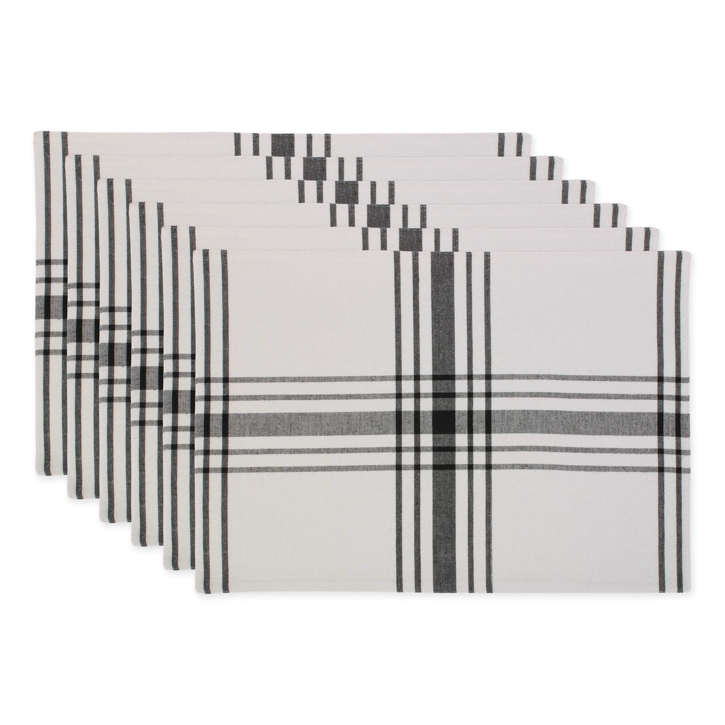 DII Home Sweet Farmhouse Plaid Tabletop Collection, Placemat Set, 13x19, French Stripe, Black