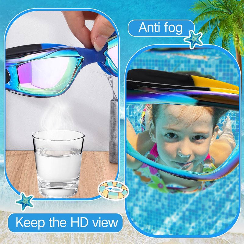 Konohan 8 Pack Kids Swim Goggles for Adult Kid Swimming Glasses Anti Fog Silicone No Leak Swim Glasses Ear Plug Nose Clip(Fashion Colors)