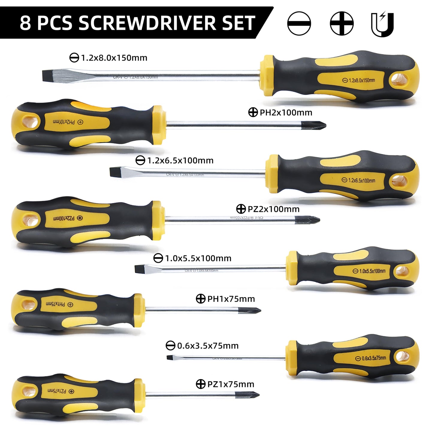 CCLIFE Screwdriver Set 8-Piece Magnetic Screwdriver Set with Slotted, Pozidriv and Phillips CR-V Screwdriver Set with Case