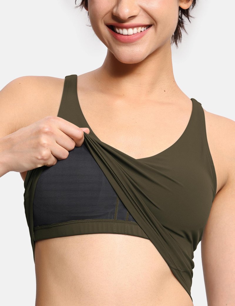 Women’s Longline Sports Bra Wirefree Padded Medium Support Yoga Bras Gym Running Workout Tank Tops Charcoal Brown