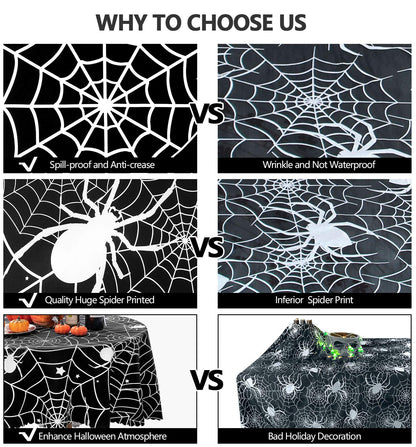 60 Inch Round Polyester Tablecloth, Halloween Black Spider Web Table Cloth, Spillproof Washable Polyester Table Cover - Perfect for Halloween Party Decorations