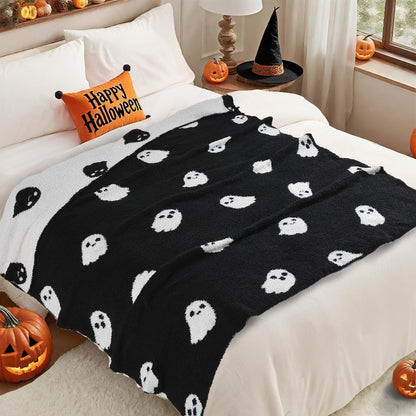JOOJA Halloween Decor Soft Cozy Kid Blanket for Bed Couch Sofa 50x60 Inch Black Ghost