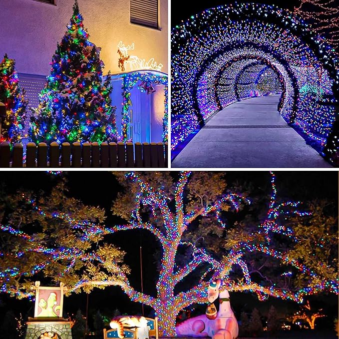 Extra-Long Solar String Lights Outdoor, 4-Pack 400 LED Solar Christmas Fairy Lights for Outside Waterproof, Copper Wire 8 Modes Twinkle Fairy Light for Tree Garden Party Xmas Wedding Decor(Multicolor)