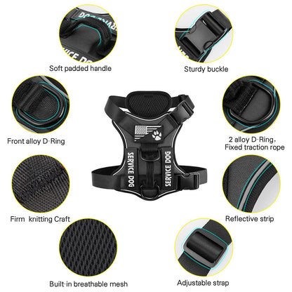 Demigreat Service Dog Harness, Reflective Dog Vest Harness with 5 PCS Patches, Adjustable Soft Oxford Pet Harness, Inner Layer Mesh, Easy to Control for Dogs