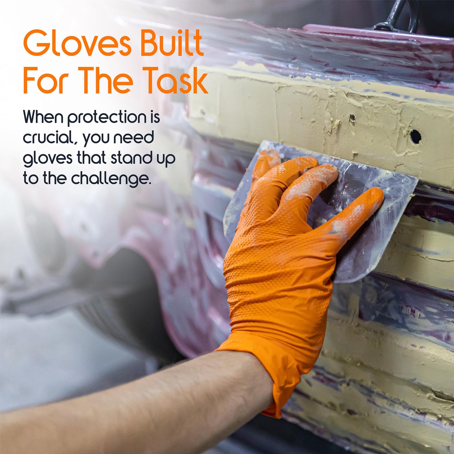 Inspire Heavy Duty Orange Nitrile Gloves Disposable Latex Free | ULTRA 8 Mil Diamond Textured Grip | Industrial Mechanic Food Large, 100 Count