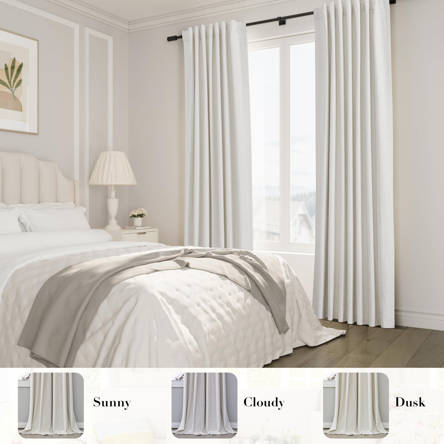 Joywell Cream Linen 100% Blackout Curtains 84 Inch Long, Rod Pocket/Back Tab/Hook Belt/Clip Rings,Thermal Insulated Drapes for Bedroom Living Room Ivory with Hooks(2 Panels,52 x 84,Natural Beige)