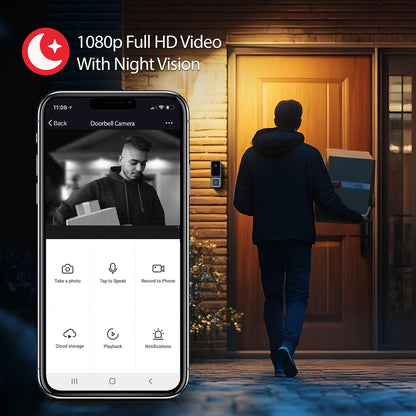 Energizer Smart Doorbell & Chime, Wired 1080p Video Doorbell Security Camera, 2-Way Audio, Night Vision, Cloud & Card Storage, Works with Alexa & Google Home, Motion Sensor, Requires Existing Wires