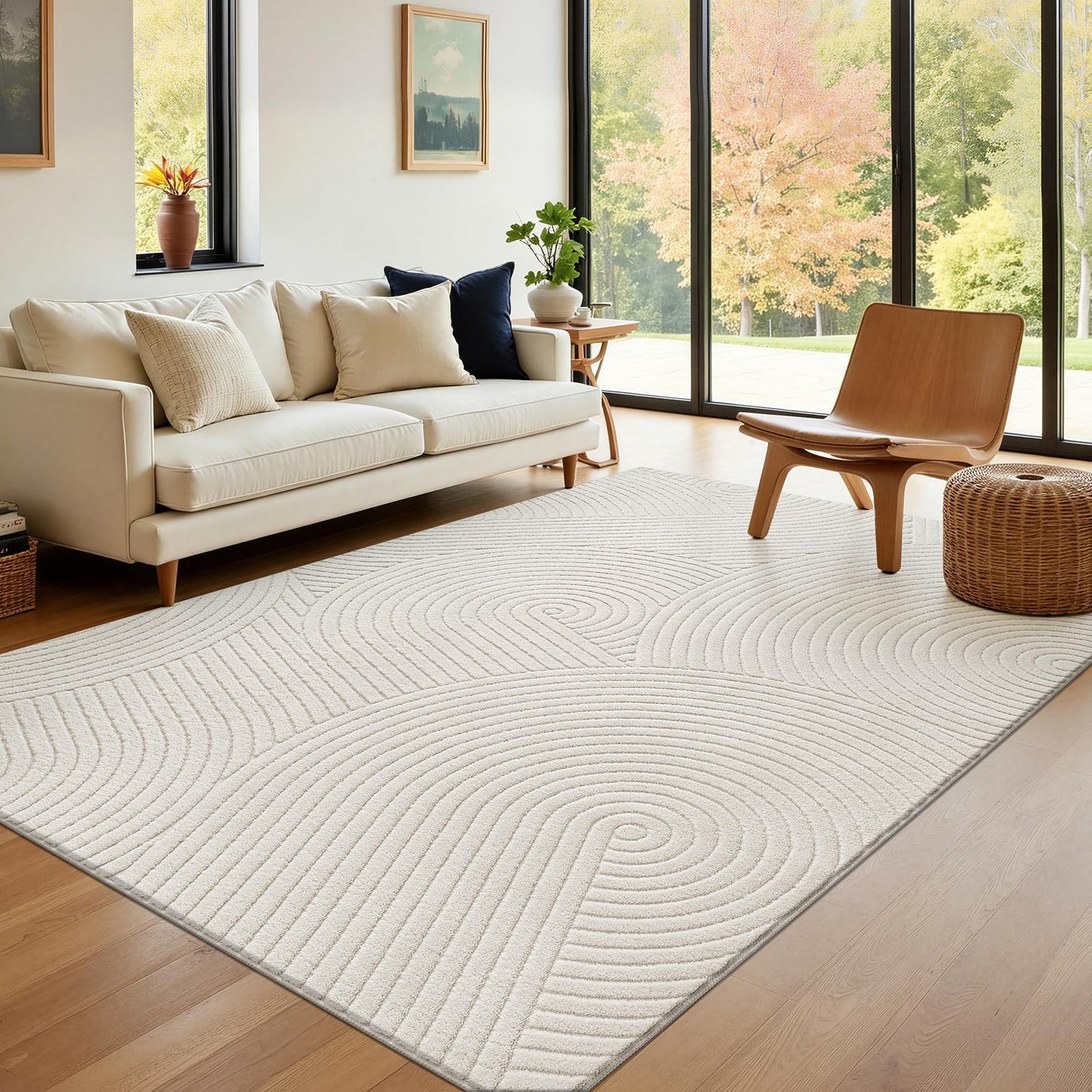 U'Artlines 5x7ft Washable Area Rug for Living Room, Minimalist Modern High-Low Pile Rug for Bedroom, Non Slip Soft Cozy Fluffy Large Carpet for Dining Area, Kids Nursery Room