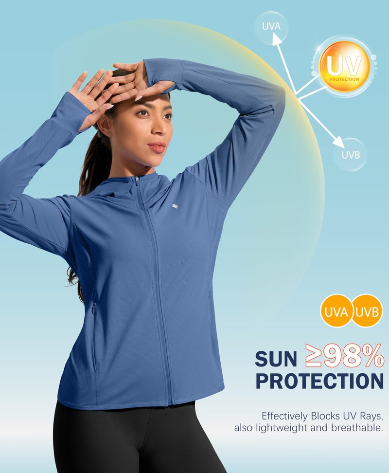 Soothfeel Women's UPF 50+ Sun Protection Hoodie Jacket Lightweight Long Sleeve Sun Shirt for Women with Pocket Hiking Outdoor Dark Blue M